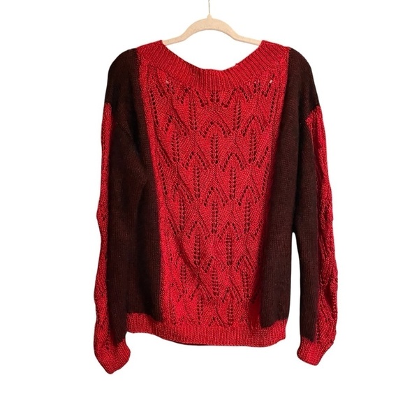 Stunning Red Crochet/Knit Handmade Sweater - Size Medium - Picture 3 of 9